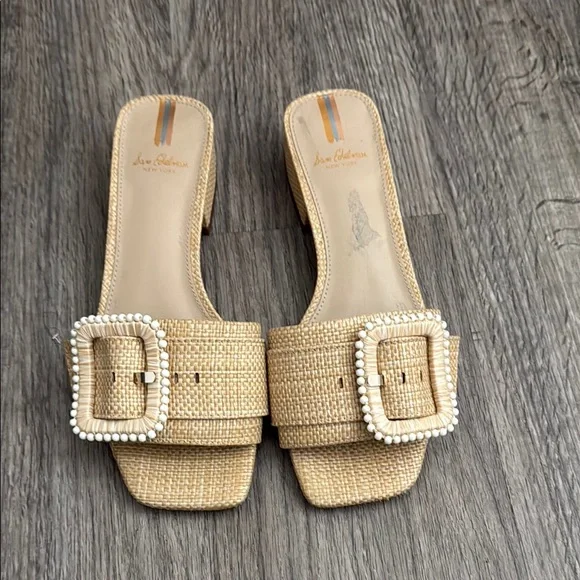 Sam Edelman Tan Slide Sandals with Woven Strap - Picture 1 of 6